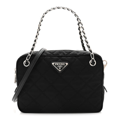 Nylon Tessuto Impuntu Quilted Bandoliera Crossbody Bag Black