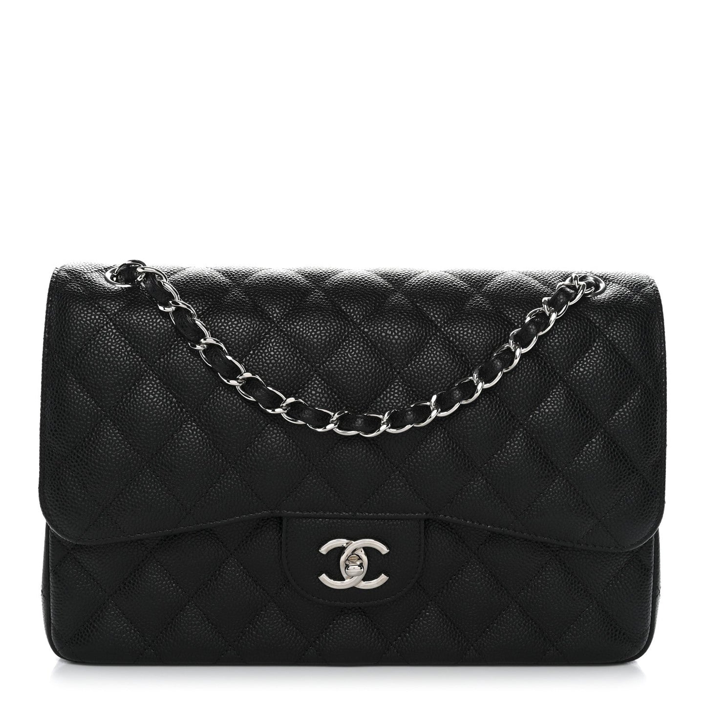 Caviar Quilted Jumbo Double Flap Black
