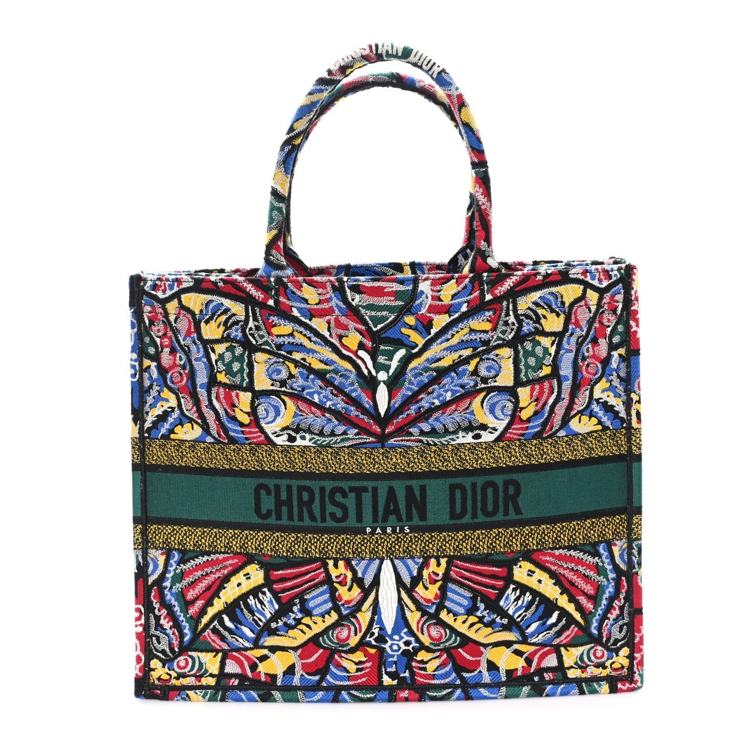 Canvas Embroidered Butterfly Book Tote Black Multicolor