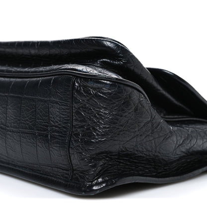 Crocodile Embossed Lambskin Monogram Medium Niki Chain Satchel Black