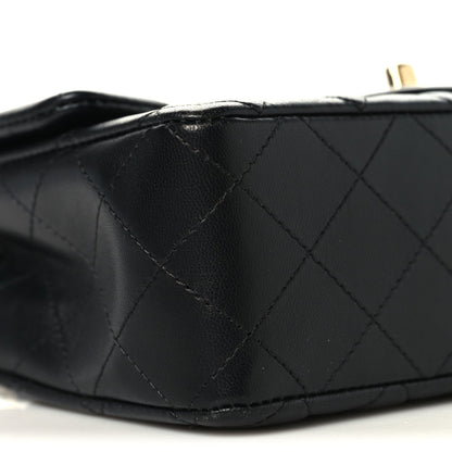 Lambskin Quilted Mini Rectangular Flap Black