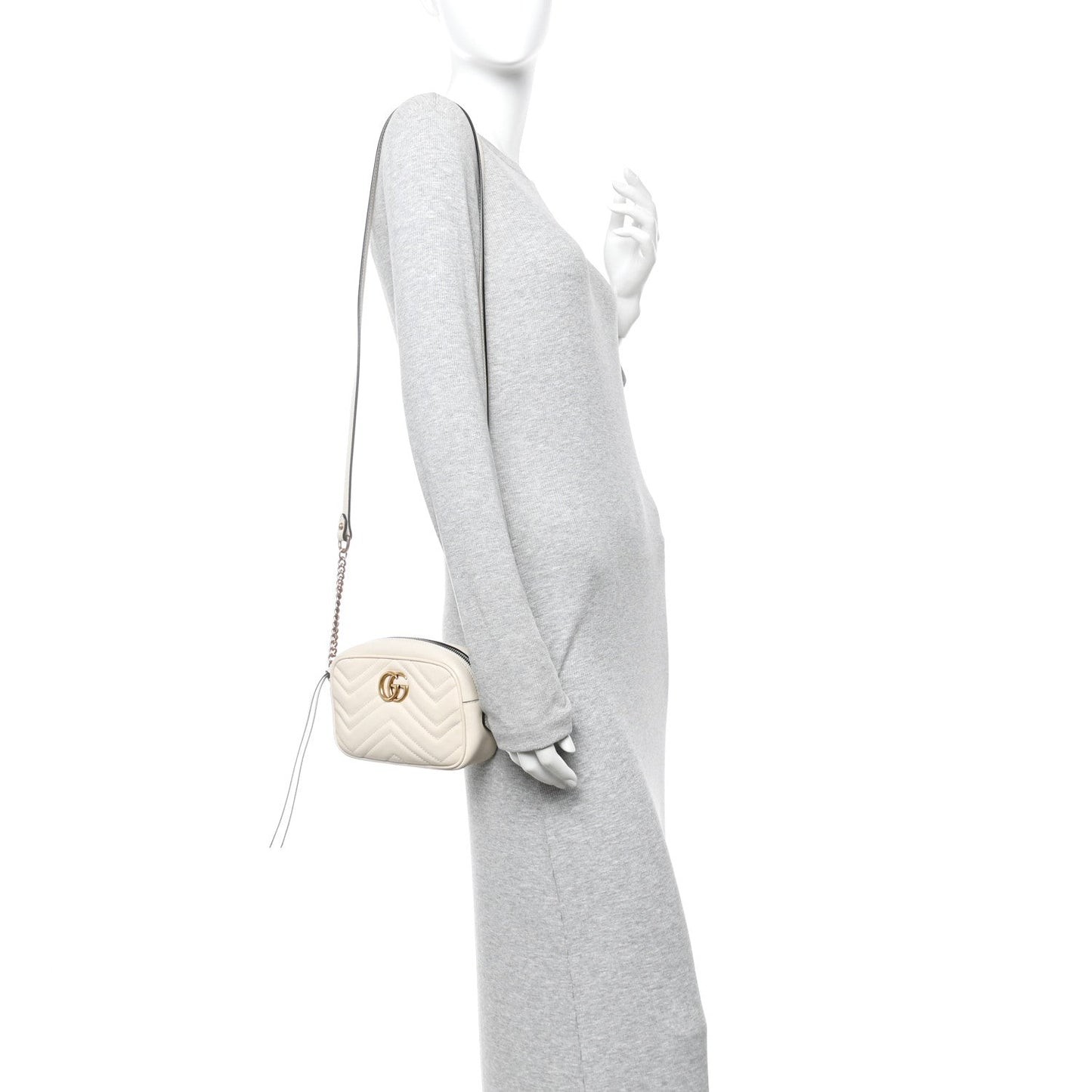 Calfskin Matelasse Mini GG Marmont Chain Shoulder Bag White