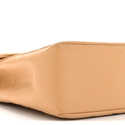 Caviar Quilted XL Jumbo Single Flap Beige