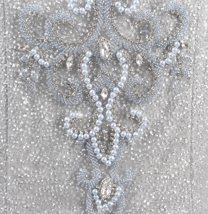 Gorgeous Silver Mermaid Off-the-shoulder Beaded Sparkly Tulle Train Prom Dress Evening Dress P4549
