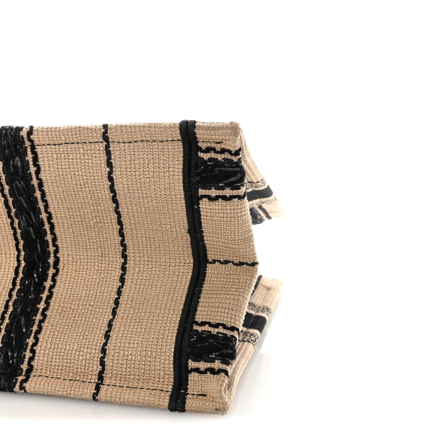 Canvas Embroidered Medium Bayadere Book Tote Black Beige
