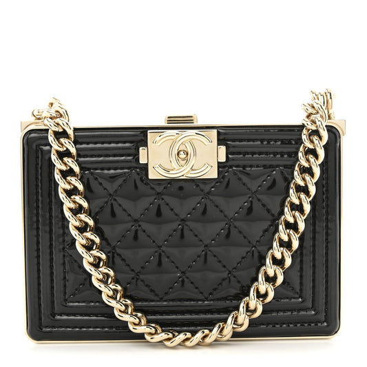 Patent Calfskin Boy Minaudiere Black