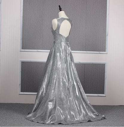 Gorgeous Royal Blue A-line V-neck Backless Satin Train Prom Dress Evening Dress P4557