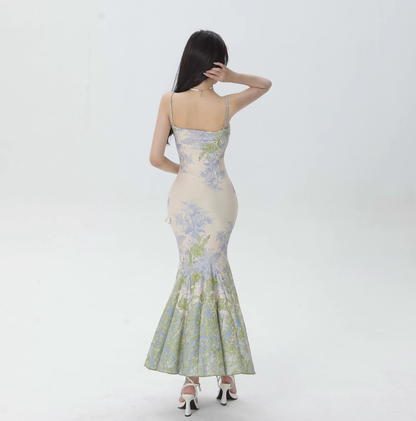 New Fashion Starry Sky Blue Spaghetti Strap Dress Elegant Banquet Dress TP2883