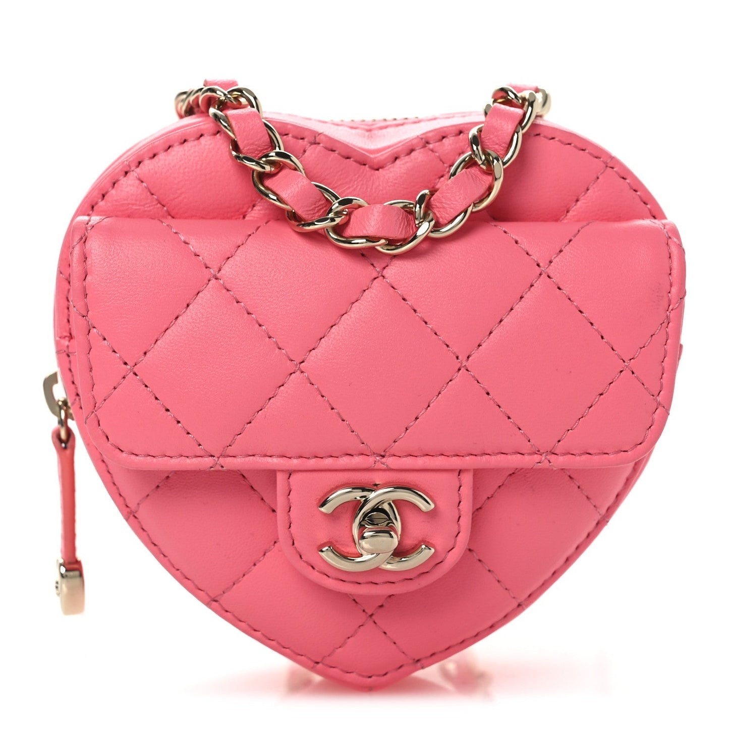 Lambskin Quilted CC In Love Heart Waist Belt Bag With Chain Pink