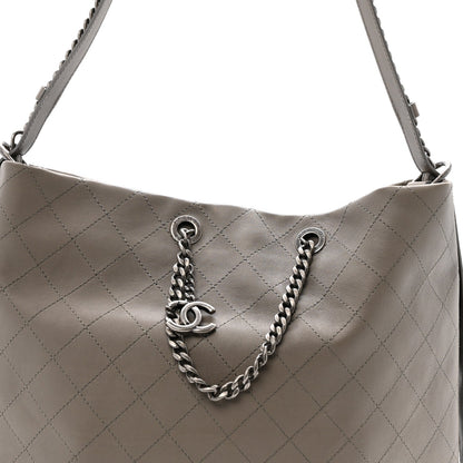 Calfskin Stitched Large Hobo Grey