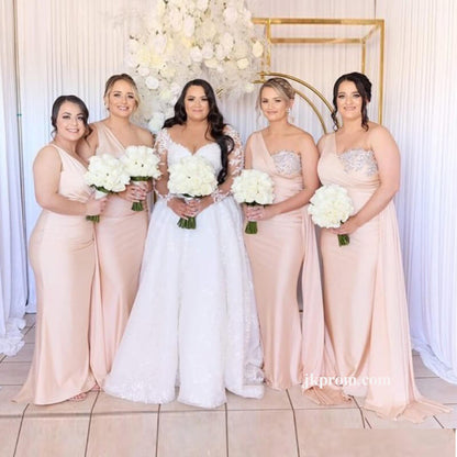 Champagne Bridesmaid Dresses Elegant,Long Party Dress for Wedding with Streamer