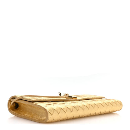 Metallic Lambskin Intrecciato Long Andiamo Top Handle Clutch Gold