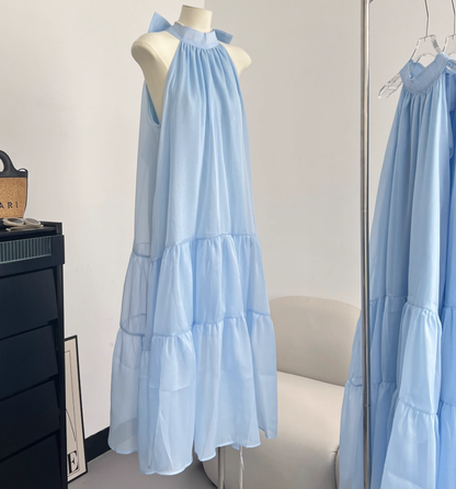 Blue sleeveless dress loose and slim 2025 new temperament gentle skirt R2083