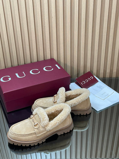 Gucci 2025 Horsebit Loafer Beige Suede Wool 563048