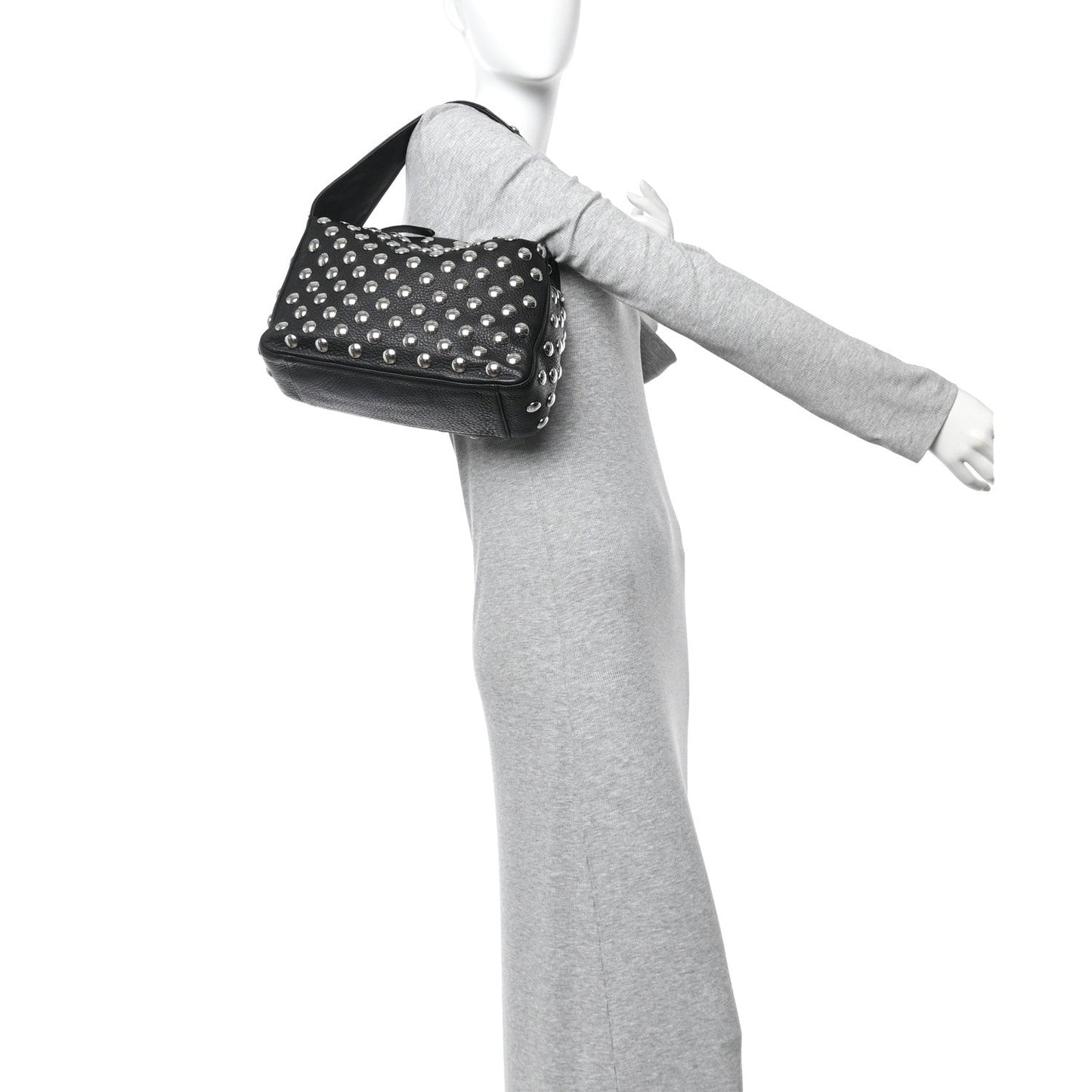 Pebbled Sport Calfskin Studded Elena Black