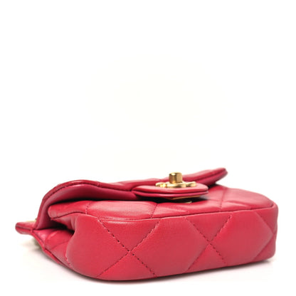 Calfskin Quilted Lady Handle Flap Card Holder With Chain Dark Pink