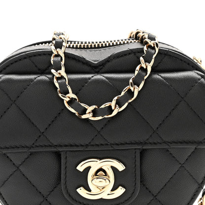 Lambskin Quilted CC In Love Heart Clutch With Chain Black