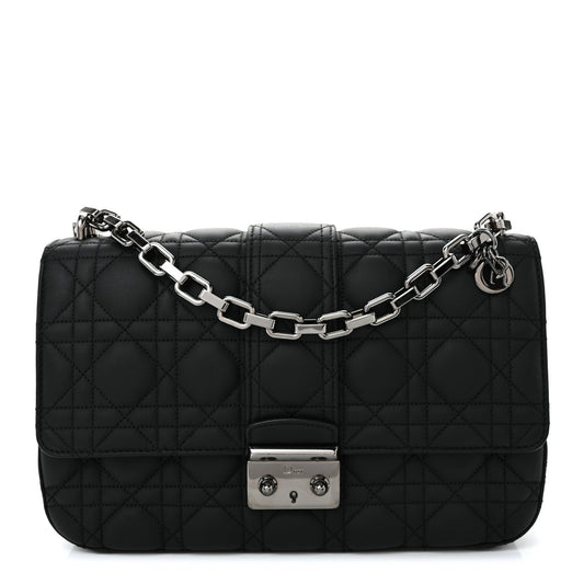 Ultra Matte Calfskin Cannage Medium Miss Dior Flap Black