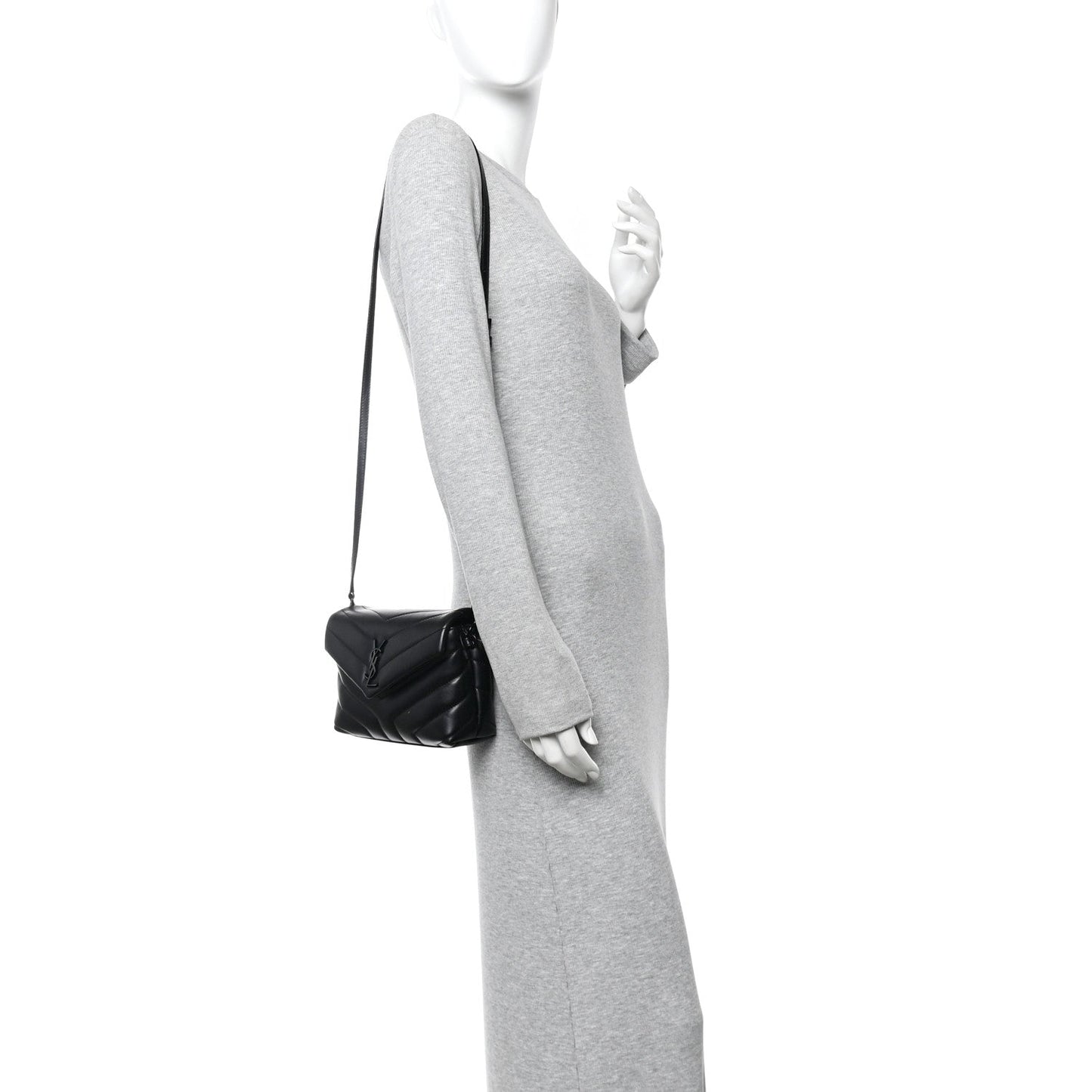 Calfskin Y Quilted Monogram Monochrome Toy Loulou Crossbody Bag Black