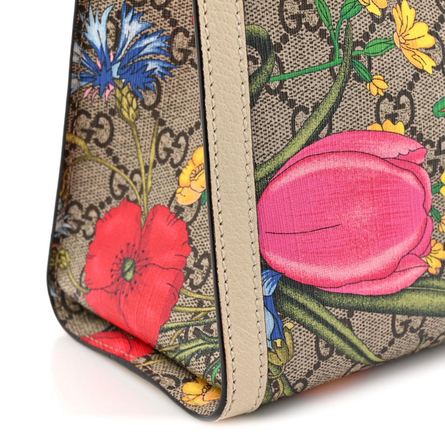 GG Supreme Monogram Flora Textured Calfskin Small Padlock Tote Beige Ebony Multicolor Mystic White