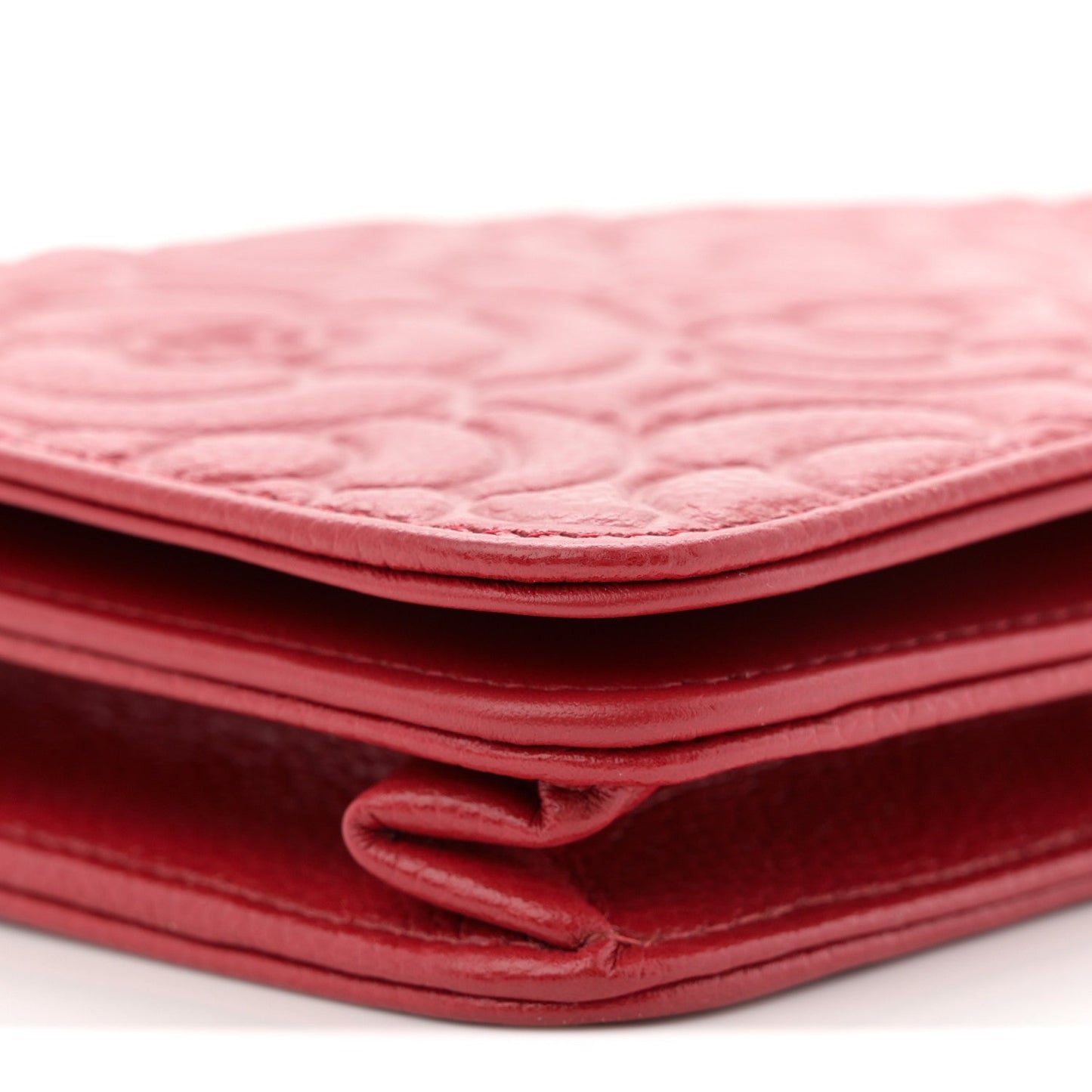 Caviar Camellia Embossed Wallet On Chain WOC Red
