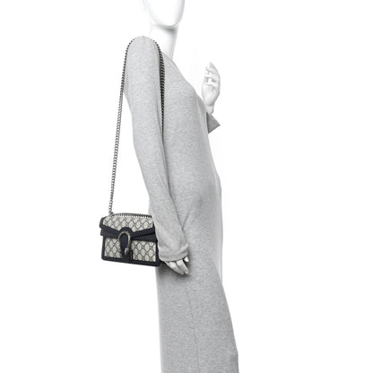 GG Supreme Monogram Textured Dollar Calfskin Small Rectangular Dionysus Shoulder Bag Beige Blue