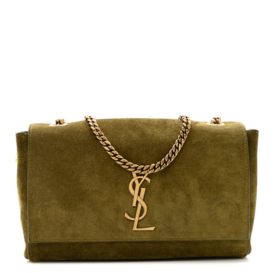 Smooth Calfskin Suede Small Reversible Monogram Kate Satchel Loden Green