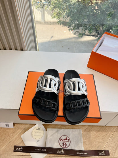 EXTRA SANDAL IN SILVER MIX BLACK CALFSKIN