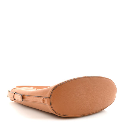 Grainy Calfskin Vertical Hobo Bag Almond Beige