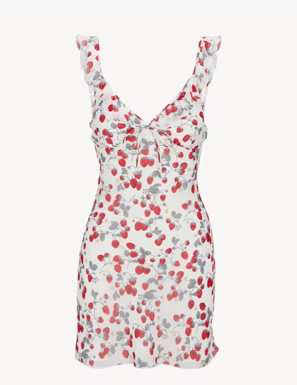 Dress Red Fruit Floral French V-neck Sleeveless Slim Fit Suspender Dress R2908
