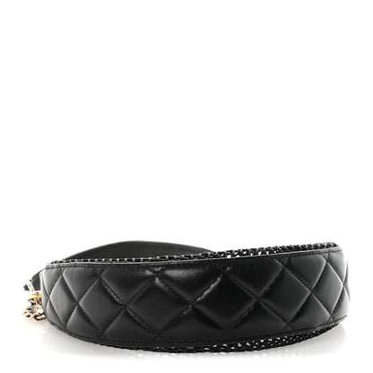 Mesh Shiny Lambskin Chain Hobo Black