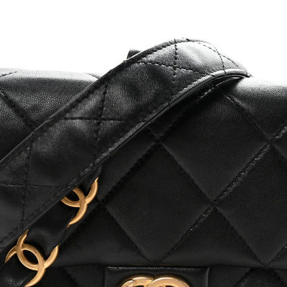 Lambskin Quilted Small CC Links Flap Black