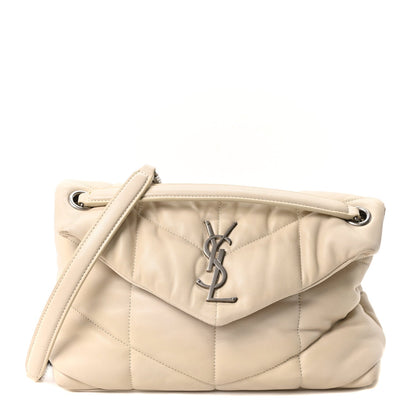 Lambskin Quilted Small Loulou Puffer Monogram Chain Satchel Crema Soft