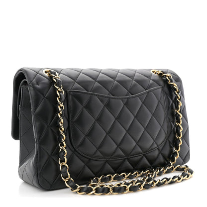 Lambskin Quilted Medium Double Flap Black