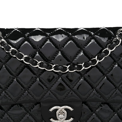 Patent Quilted Medium Double Flap Black