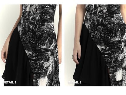 Fashion Black & White Ink Artistic Sense Irregular Design Spaghetti Strap Dress TP2919
