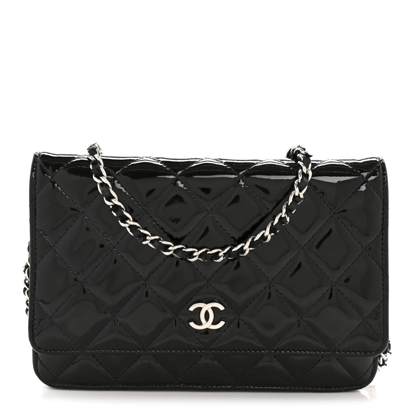 Patent Quilted Wallet On Chain WOC Black