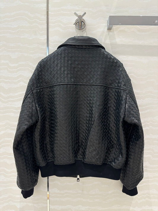 BV Double-Zip Baseball Jacket in Black Lambskin