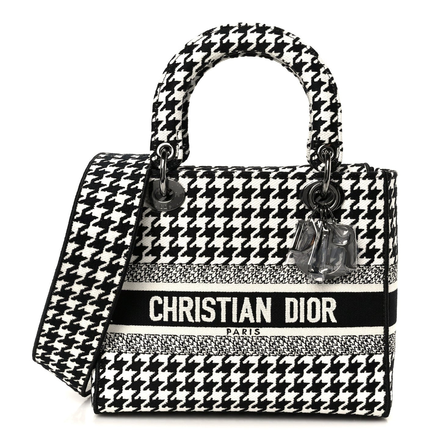 Canvas Houndstooth Embroidered Medium Lady D-Lite Black White