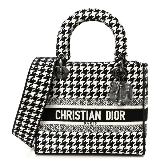 Canvas Houndstooth Embroidered Medium Lady D-Lite Black White