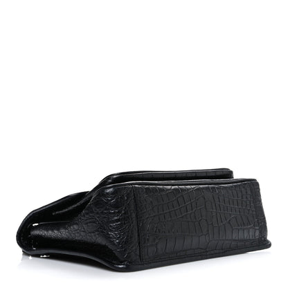 Crocodile Embossed Lambskin Monogram Medium Niki Chain Satchel Black