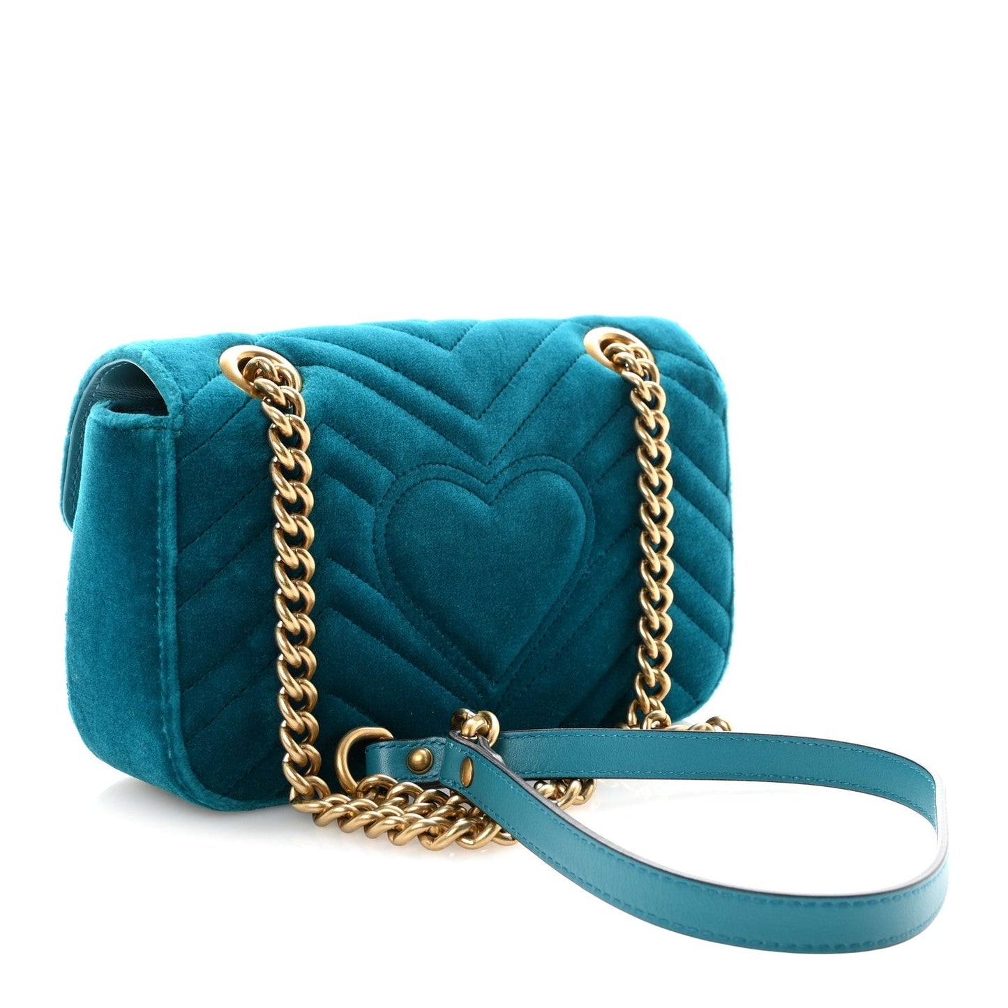 Velvet Matelasse Mini GG Marmont Shoulder Bag Pavone Cyan
