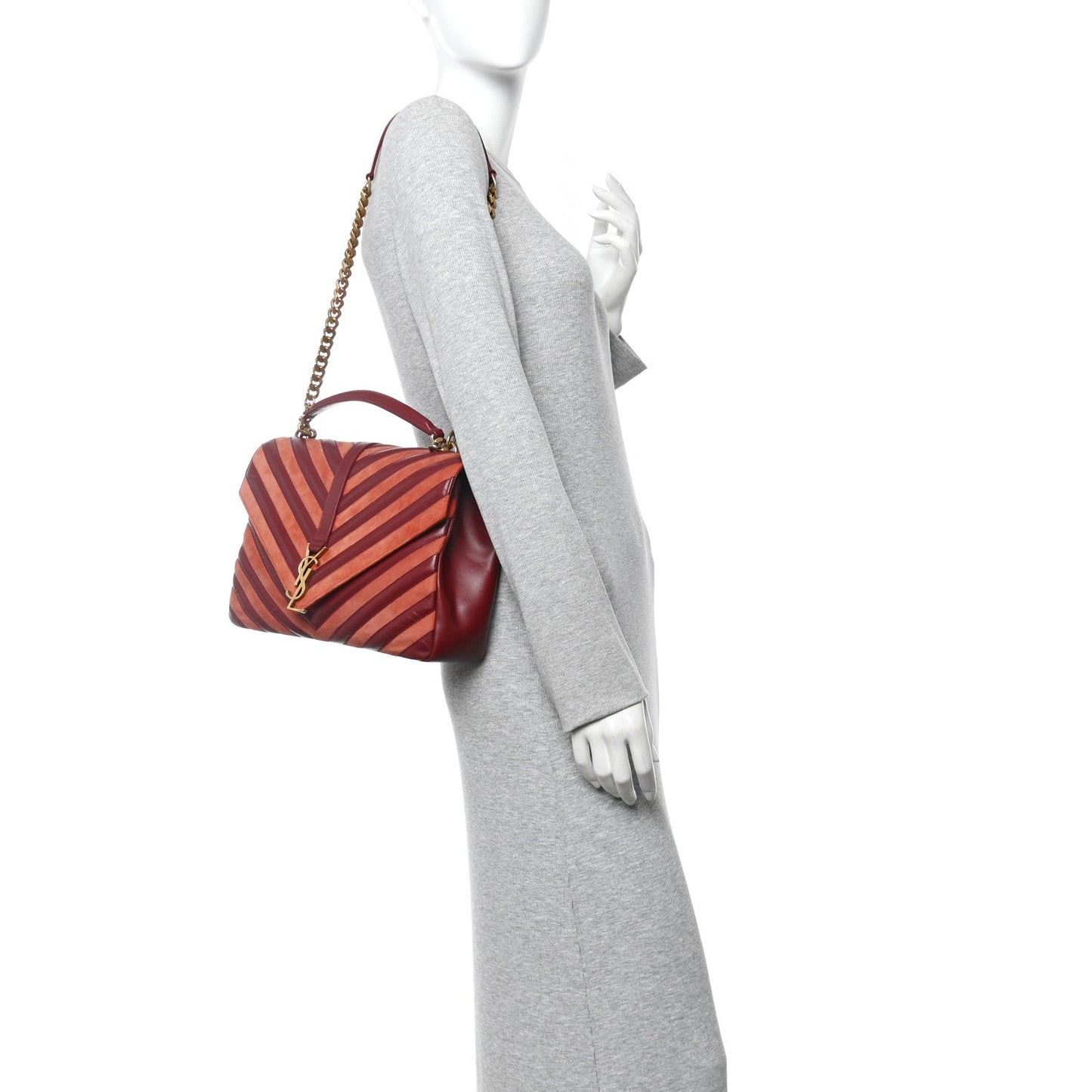 Calfskin Suede Matelasse Chevron Large Monogram College Bag Burgundy
