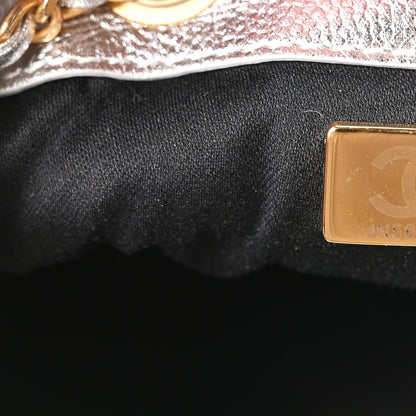 Metallic Caviar Quilted Small Chanel 25 Handbag Silver