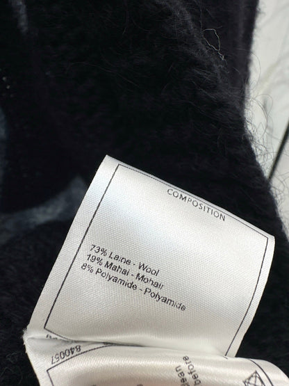CC Mohair Wool Fluffy Black and White Belt Cardigan