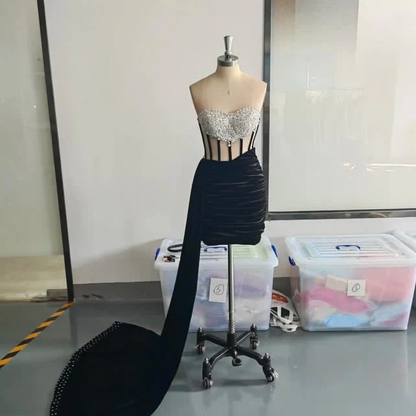 18th Birthday Outfit Black Velvet Sheath Homecoming Dresses, Custom Made Party Dresses Y323
