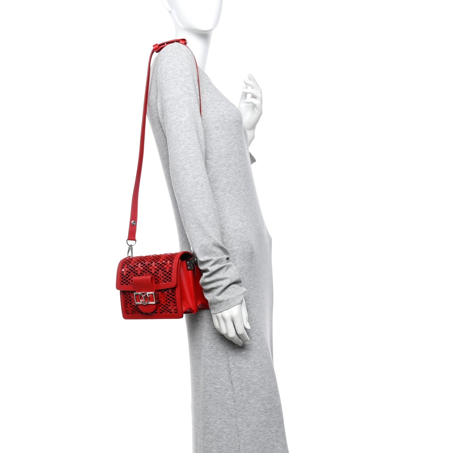 Patent Calfskin Monogram Lace Dauphine Mini Red