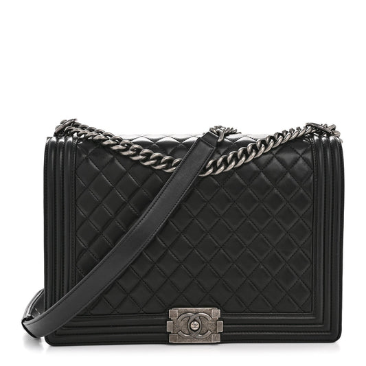 Lambskin Quilted Large Boy Flap Black
