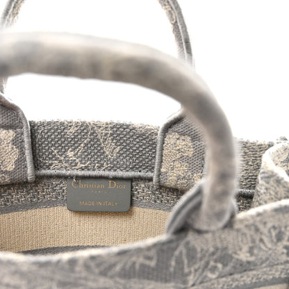 Canvas Embroidered Toile De Jouy Reverse Mini Book Tote With Strap Grey