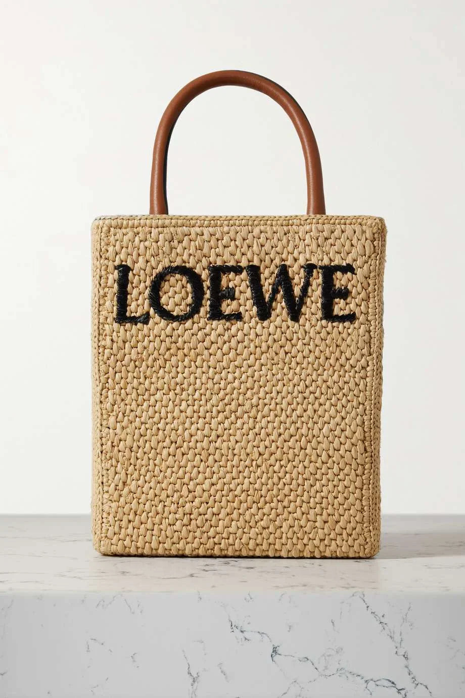 LOEWE Leather-trimmed raffia tote